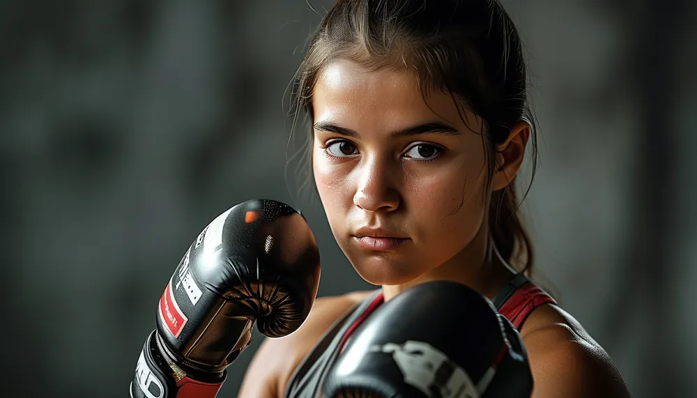 Woman in a proper boxing guard stance