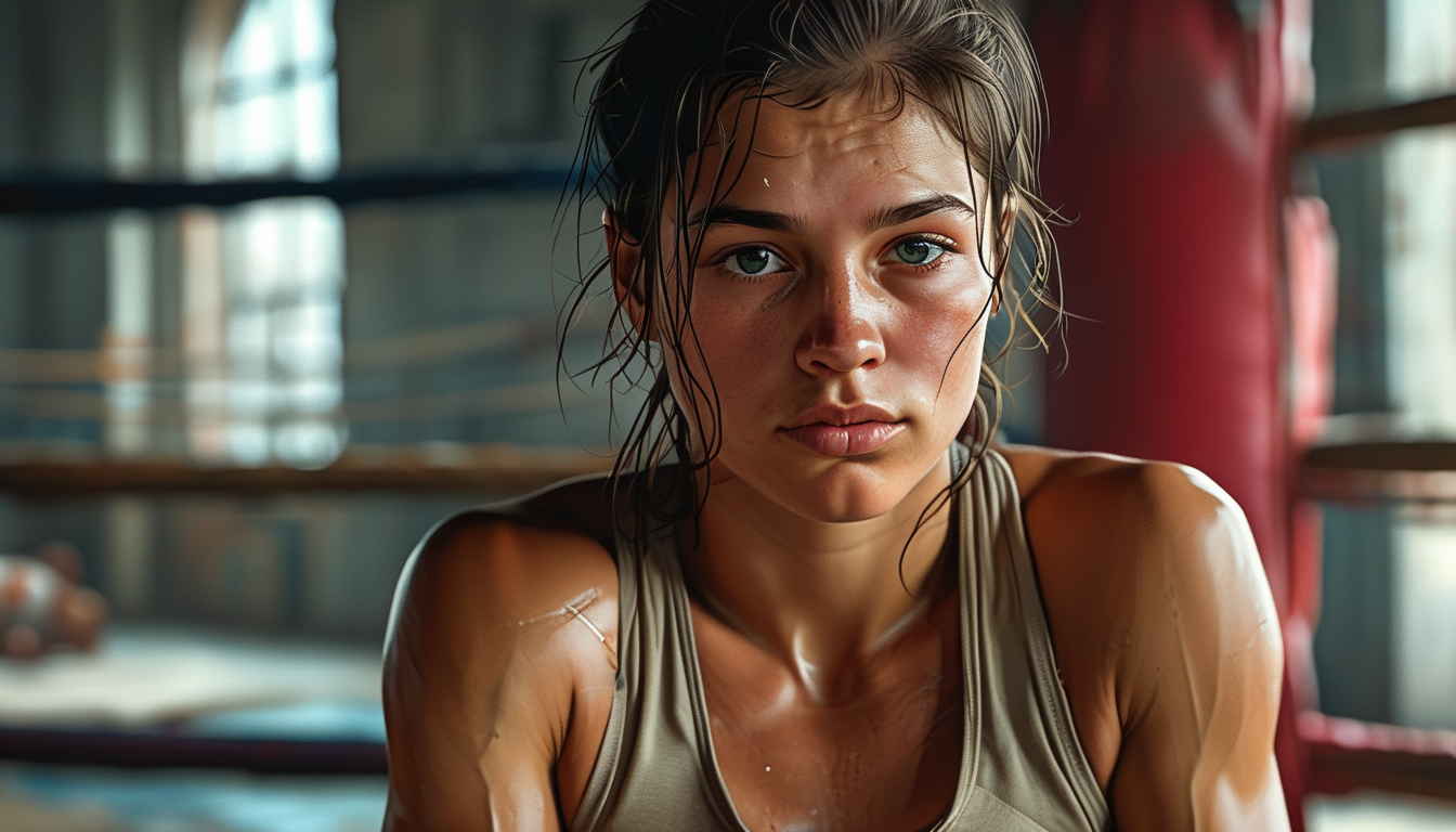 Woman resting confidently after a boxing round